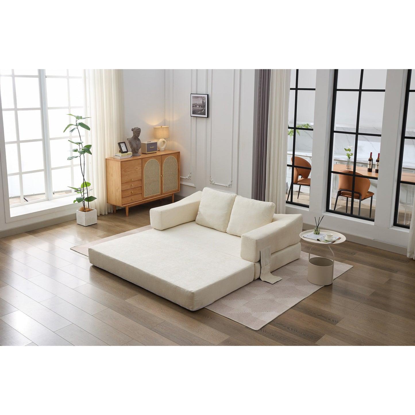 Divano letto trasformabile in ciniglia, moderno e minimalista, bianco, 70,87, con schienale rimovibile per soggiorno