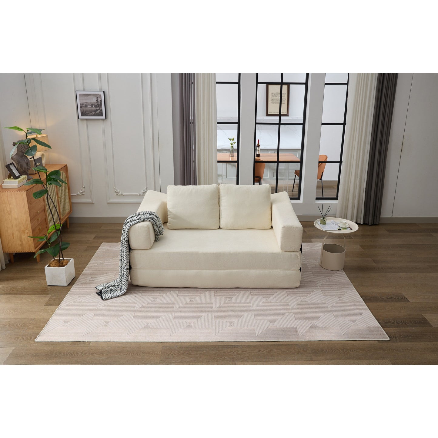 Divano letto trasformabile in ciniglia, moderno e minimalista, bianco, 70,87, con schienale rimovibile per soggiorno