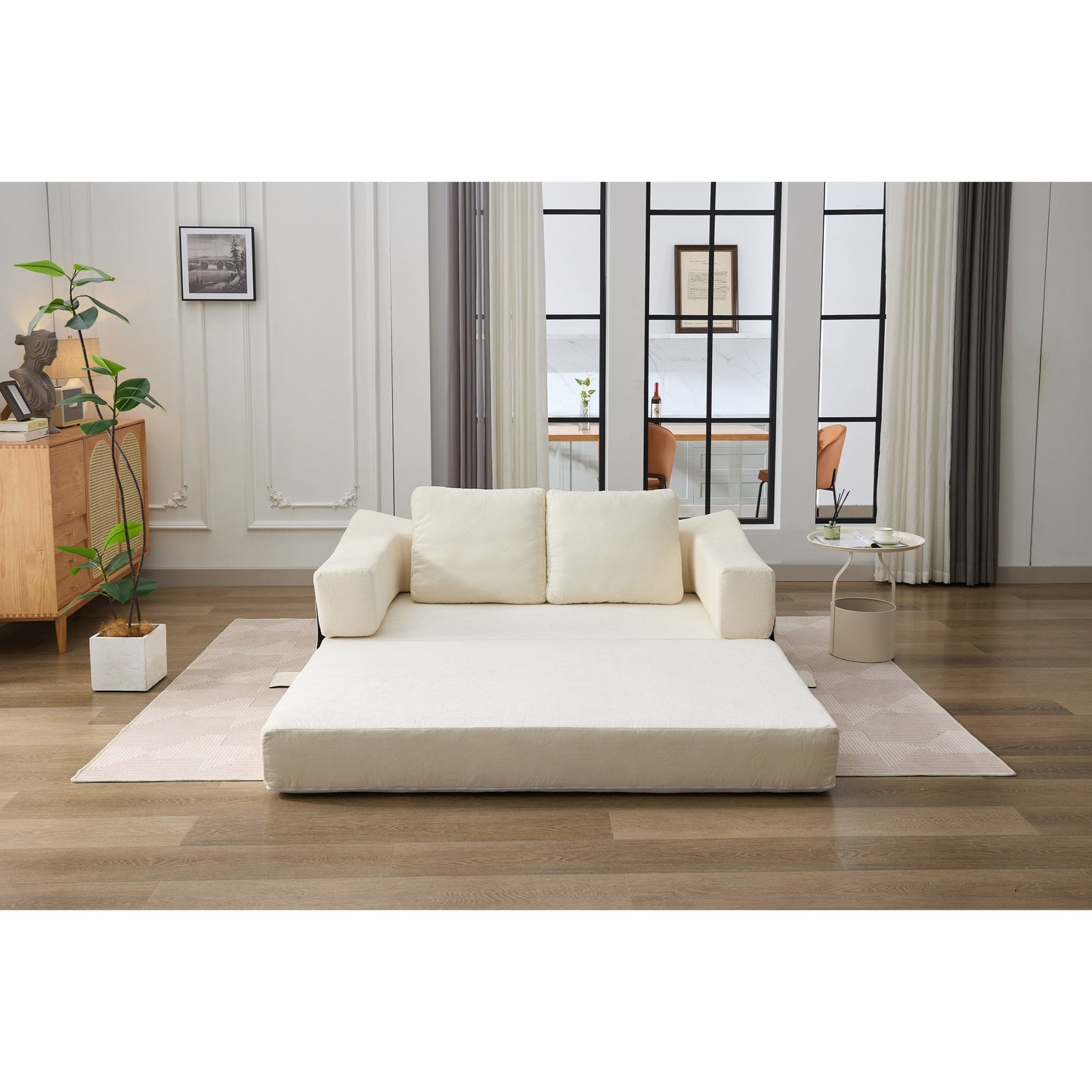 Divano letto trasformabile in ciniglia, moderno e minimalista, bianco, 70,87, con schienale rimovibile per soggiorno