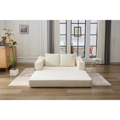 Divano letto trasformabile in ciniglia, moderno e minimalista, bianco, 70,87, con schienale rimovibile per soggiorno