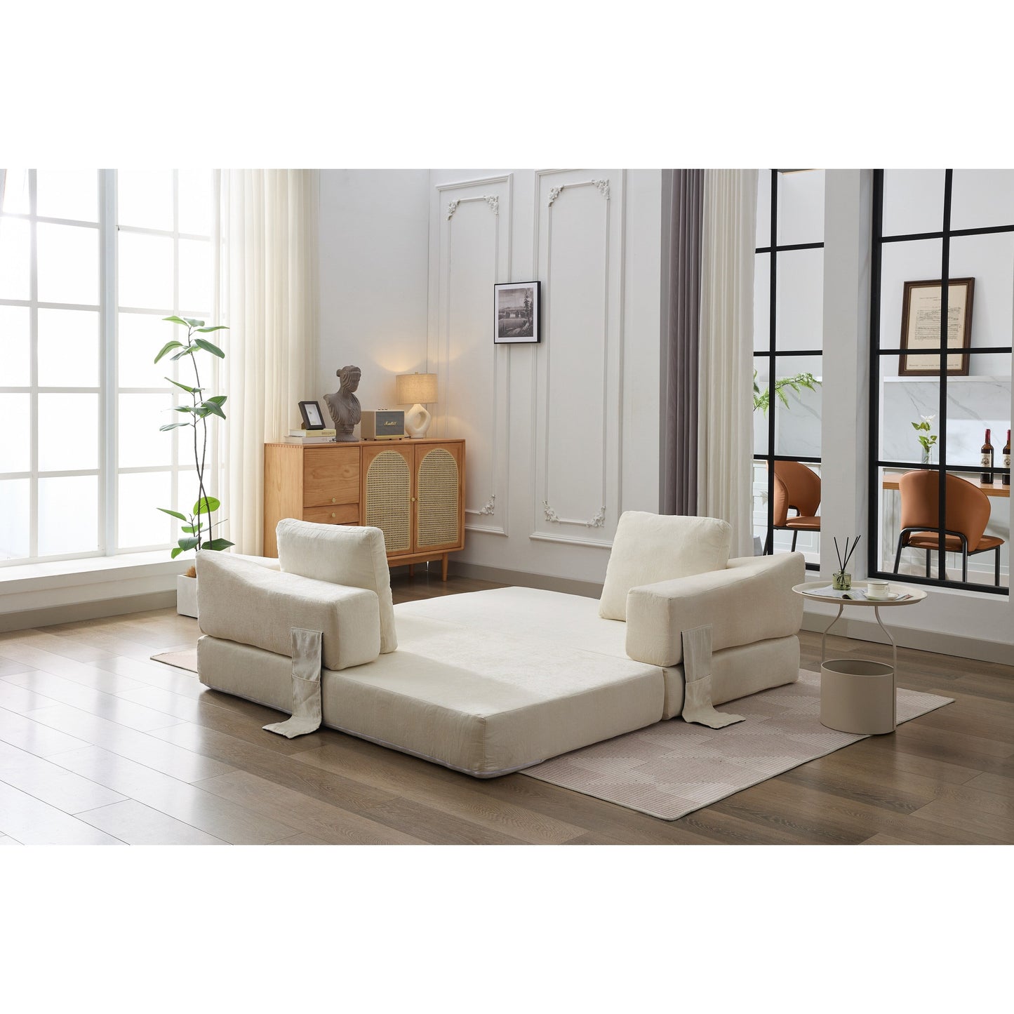 Divano letto trasformabile in ciniglia, moderno e minimalista, bianco, 70,87, con schienale rimovibile per soggiorno