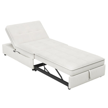 Divano letto bianco multifunzione 72,5 4 in 1 in lino con tasca portaoggetti e porta USB per soggiorno