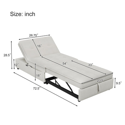 Divano letto bianco multifunzione 72,5 4 in 1 in lino con tasca portaoggetti e porta USB per soggiorno
