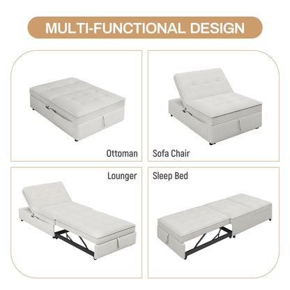 Divano letto bianco multifunzione 72,5 4 in 1 in lino con tasca portaoggetti e porta USB per soggiorno