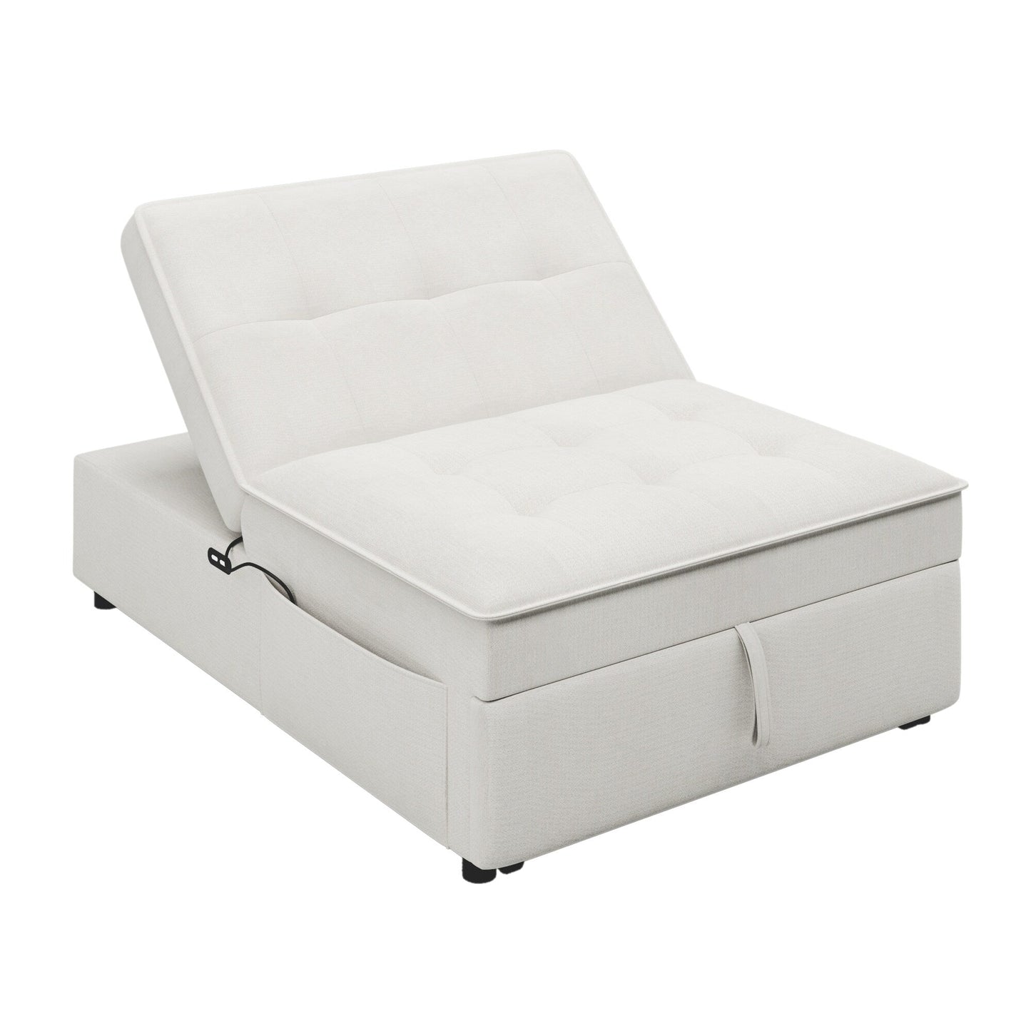 Divano letto bianco multifunzione 72,5 4 in 1 in lino con tasca portaoggetti e porta USB per soggiorno
