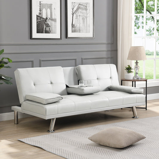 Divano letto a due posti in PVC bianco con struttura in legno