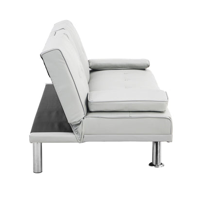 Divano letto a due posti in PVC bianco con struttura in legno