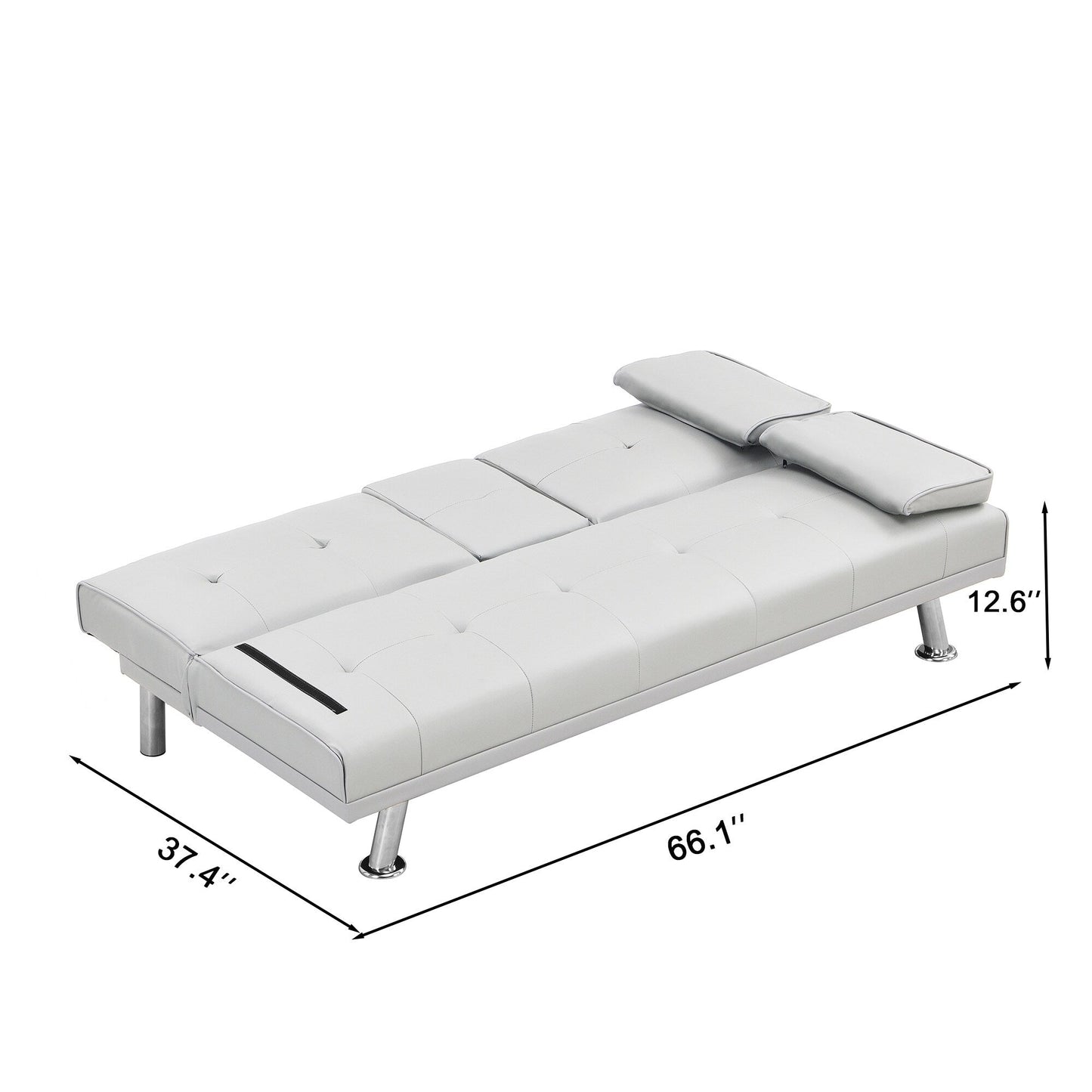 Divano letto a due posti in PVC bianco con struttura in legno