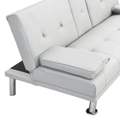 Divano letto a due posti in PVC bianco con struttura in legno