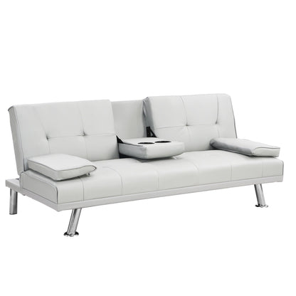 Divano letto a due posti in PVC bianco con struttura in legno