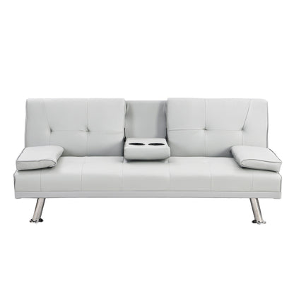 Divano letto a due posti in PVC bianco con struttura in legno