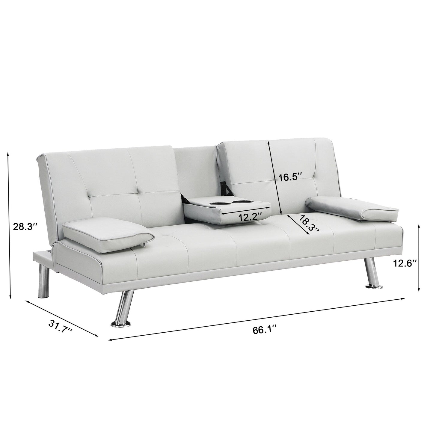 Divano letto a due posti in PVC bianco con struttura in legno