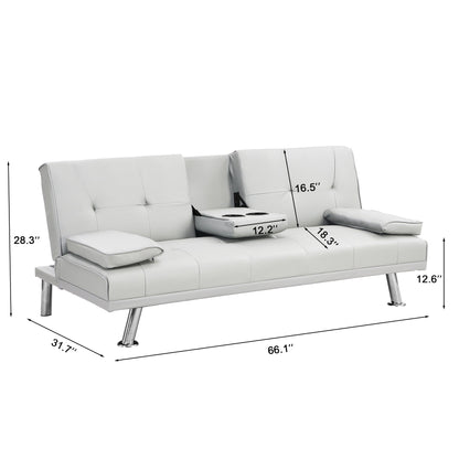 Divano letto a due posti in PVC bianco con struttura in legno