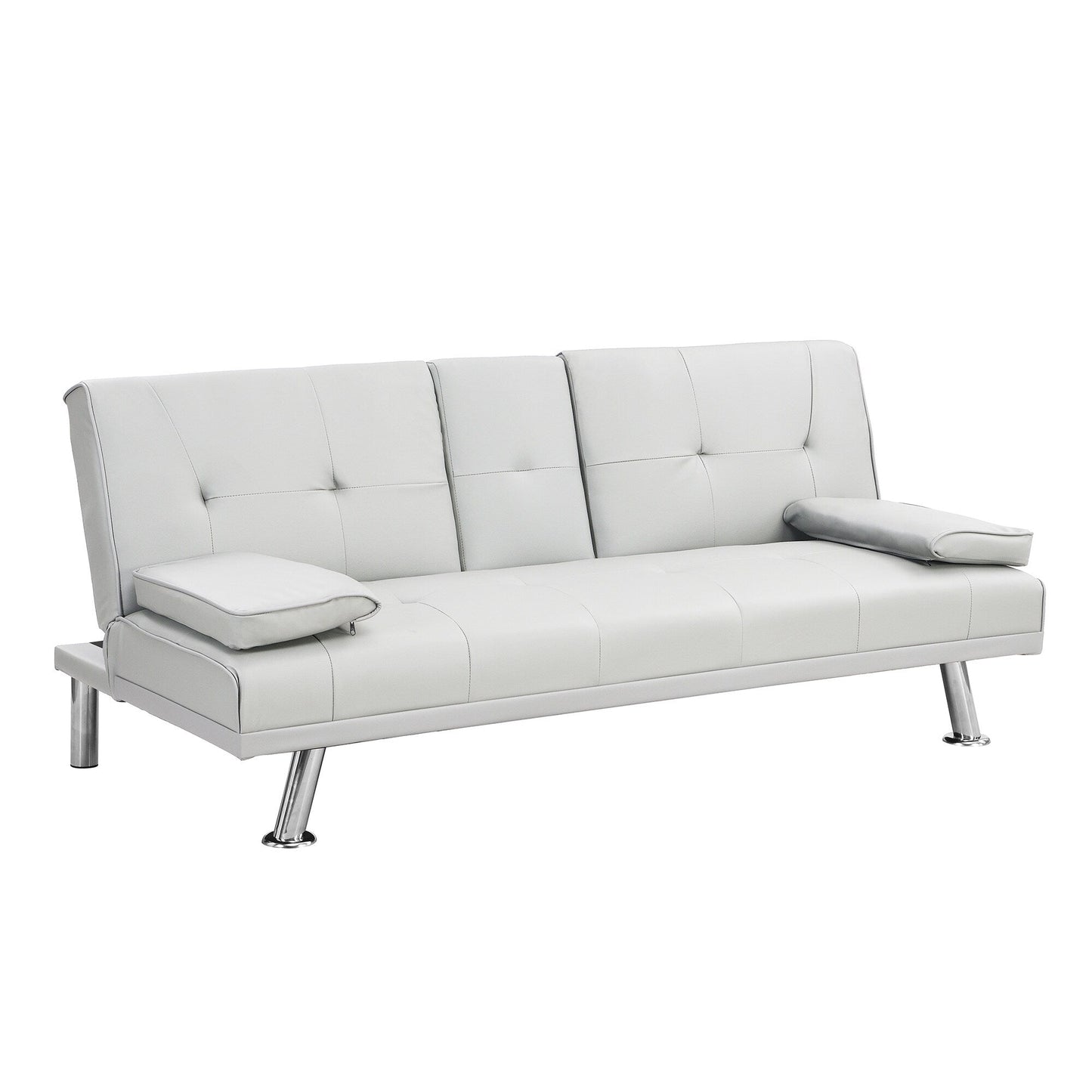 Divano letto a due posti in PVC bianco con struttura in legno