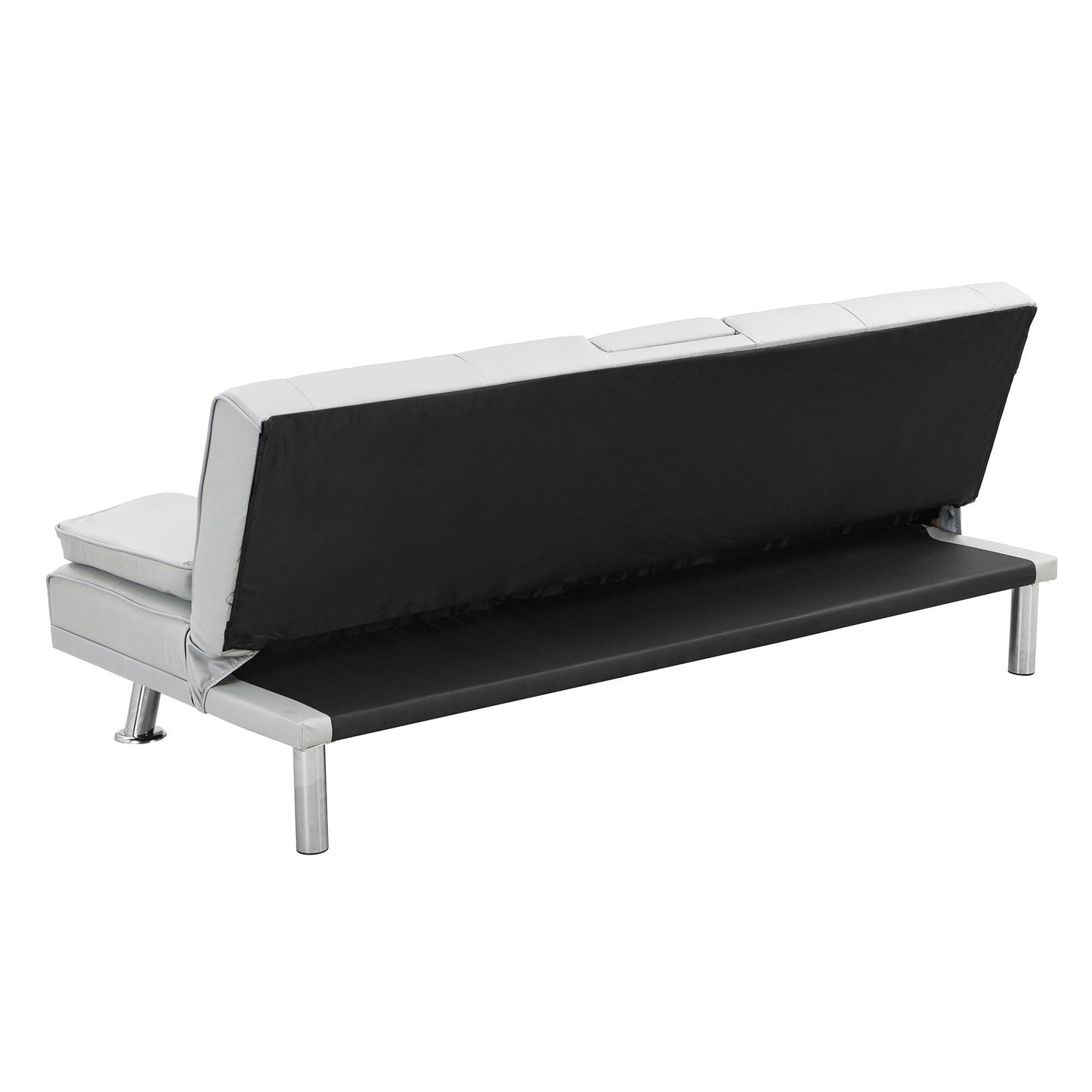 Divano letto a due posti in PVC bianco con struttura in legno