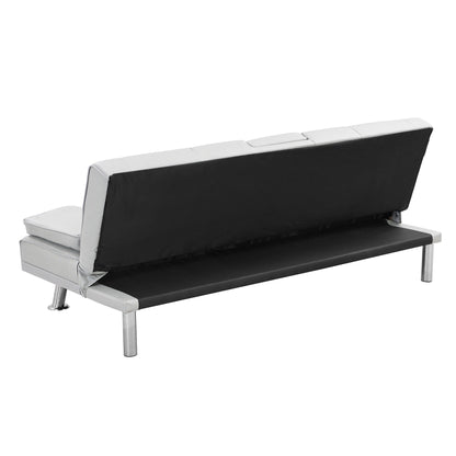 Divano letto a due posti in PVC bianco con struttura in legno