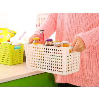 Cestino portaoggetti rettangolare in plastica bianca con manici