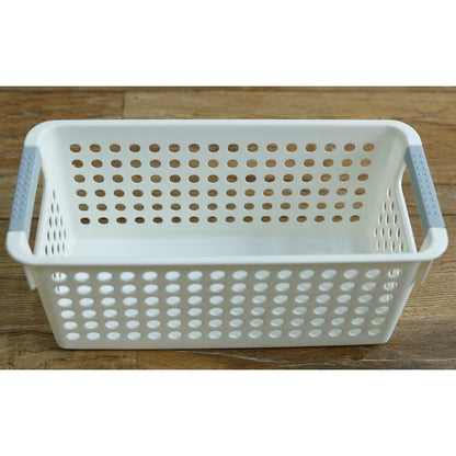 Cestino portaoggetti rettangolare in plastica bianca con manici