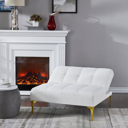Divano letto singolo modulare in ciniglia Teddy bianco con struttura in legno