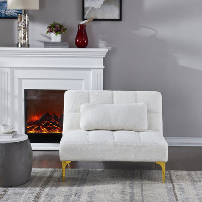 Divano letto singolo modulare in ciniglia Teddy bianco con struttura in legno