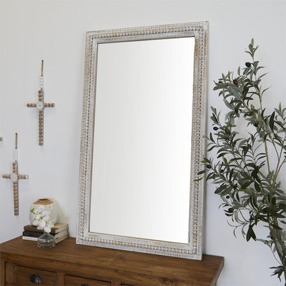 Specchio da parete rettangolare in legno rustico intagliato con perline, 48 x 28 - Specchio 48 x 28