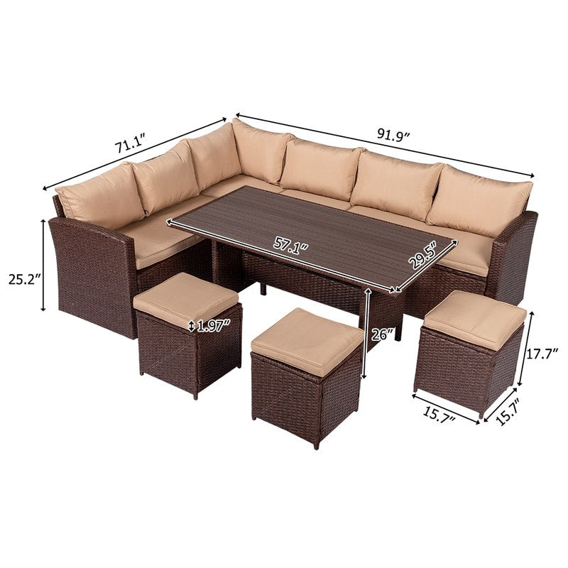 Set da pranzo per esterni in vimini per 9 persone con cuscini