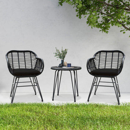 Set da 3 pezzi per mobili da esterno in vimini, da patio, da bistrot, con cuscini, per veranda, piscina, giardino - 21,2 L x 23,6 W x 31,5 H