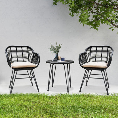 Set da 3 pezzi per mobili da esterno in vimini, da patio, da bistrot, con cuscini, per veranda, piscina, giardino - 21,2 L x 23,6 W x 31,5 H