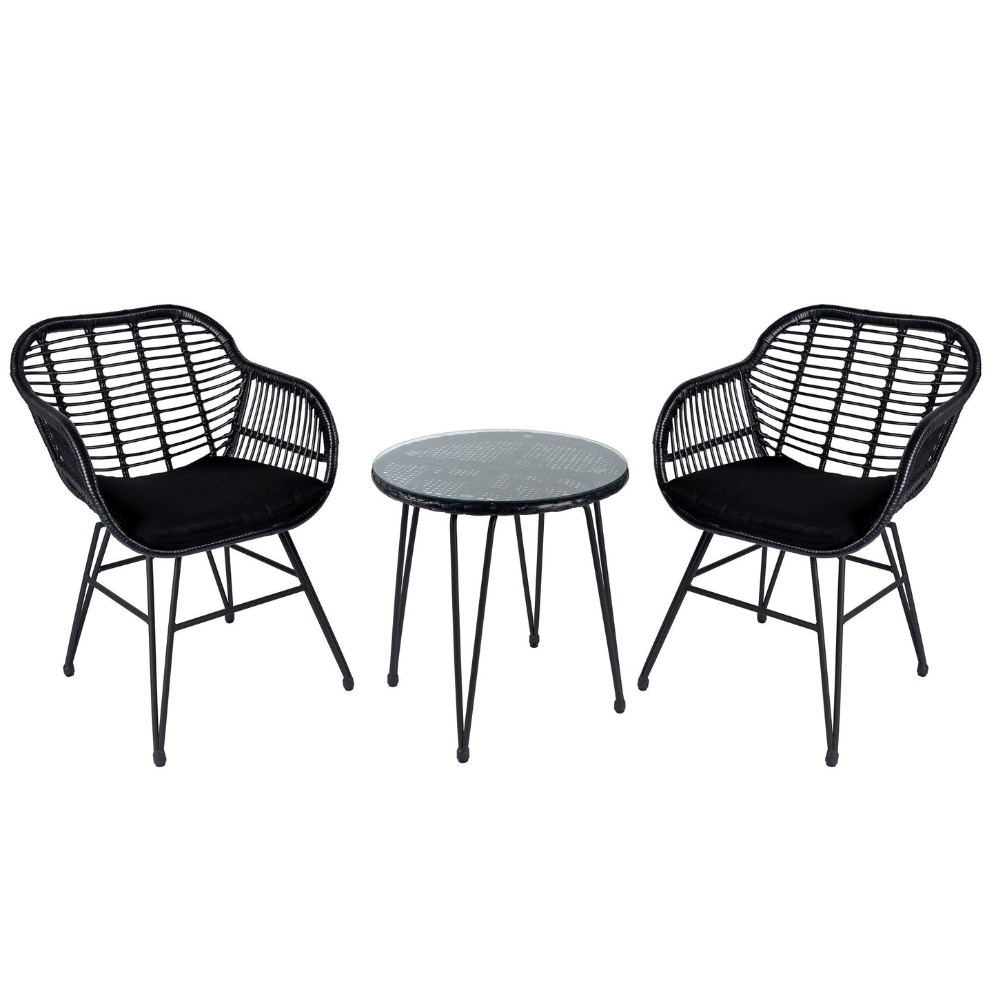 Set da 3 pezzi per mobili da esterno in vimini, da patio, da bistrot, con cuscini, per veranda, piscina, giardino - 21,2 L x 23,6 W x 31,5 H