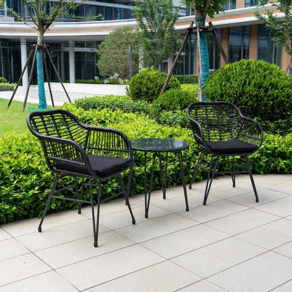 Set da 3 pezzi per mobili da esterno in vimini, da patio, da bistrot, con cuscini, per veranda, piscina, giardino - 21,2 L x 23,6 W x 31,5 H