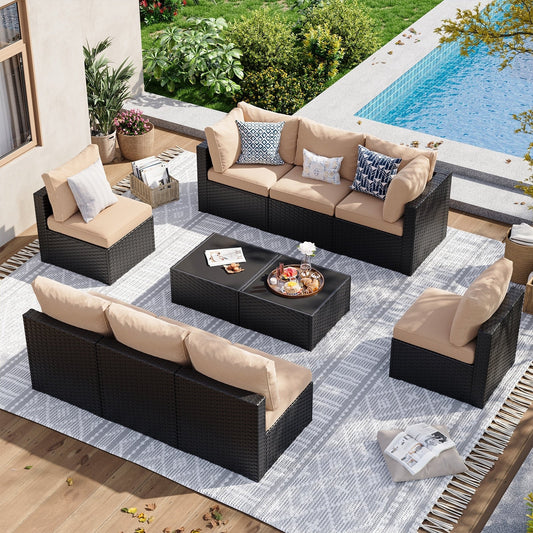 Set di divani componibili in vimini e rattan per patio