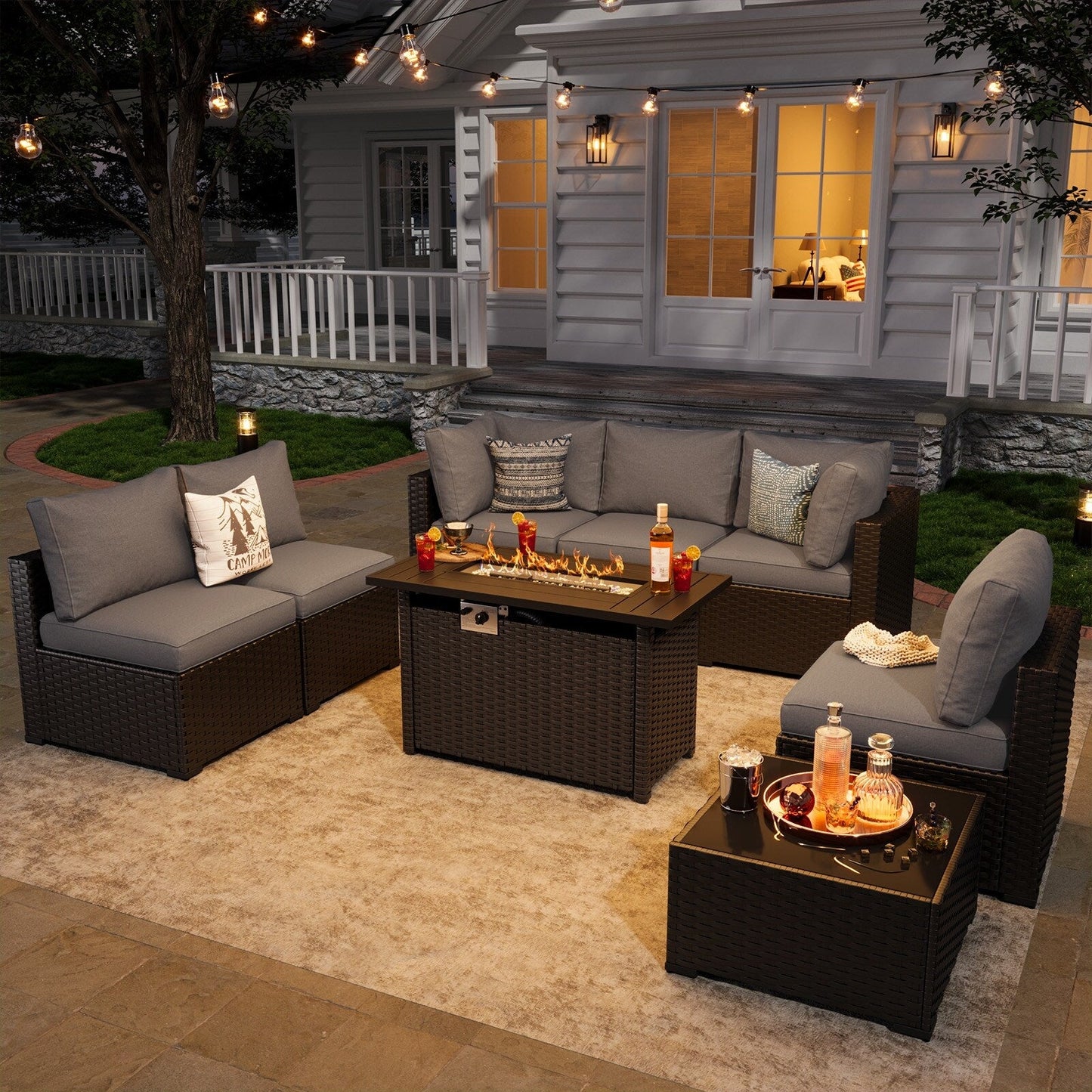 Set di divani componibili in vimini e rattan per patio