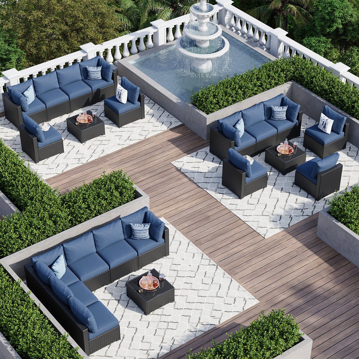 Set di divani componibili in vimini e rattan per patio