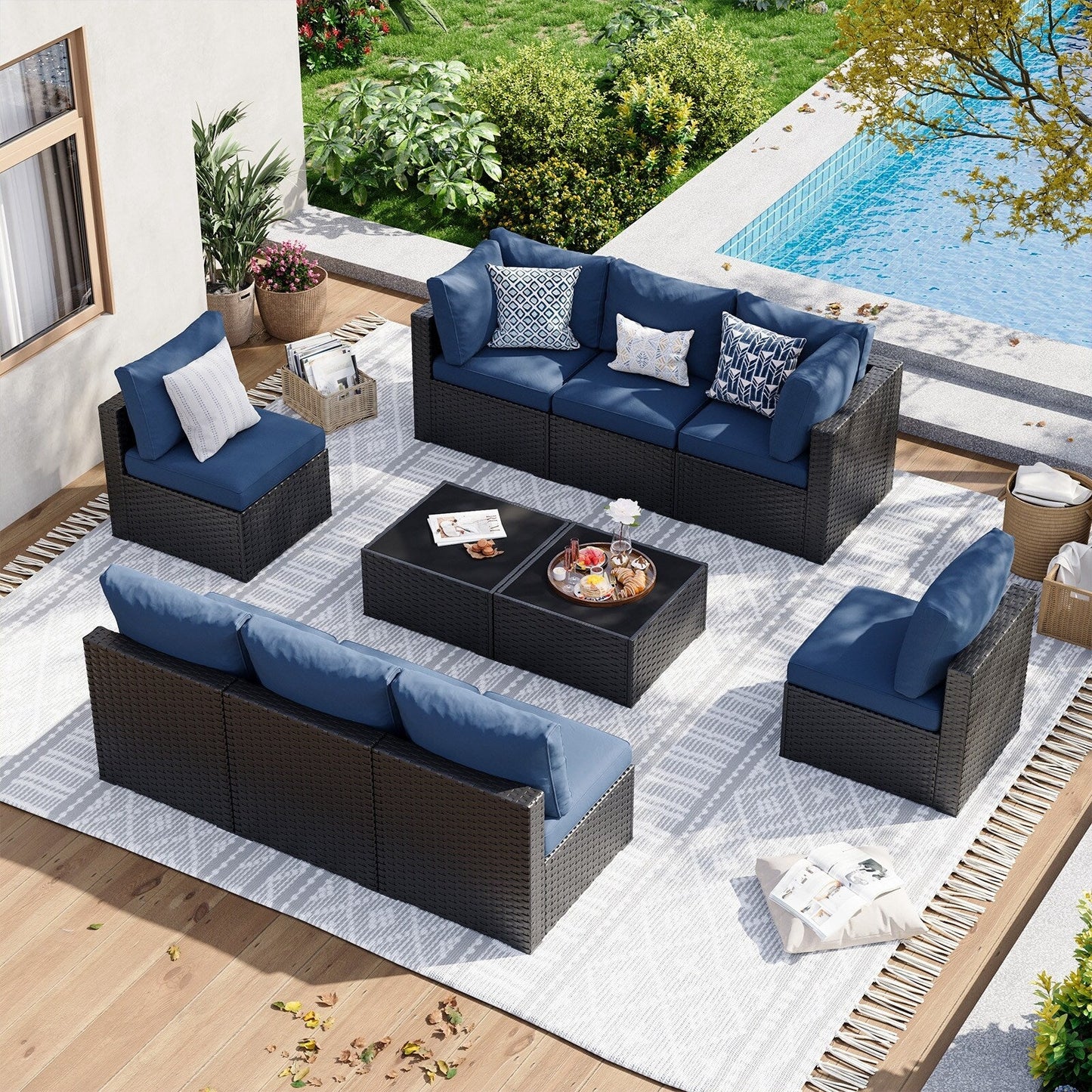 Set di divani componibili in vimini e rattan per patio