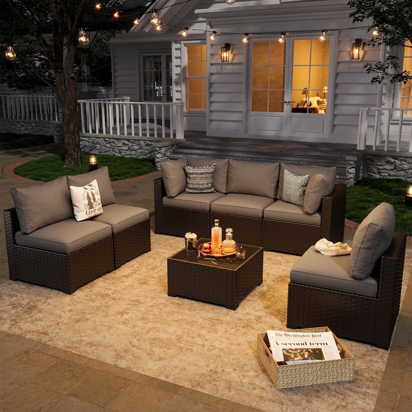 Set di divani componibili in vimini e rattan per patio