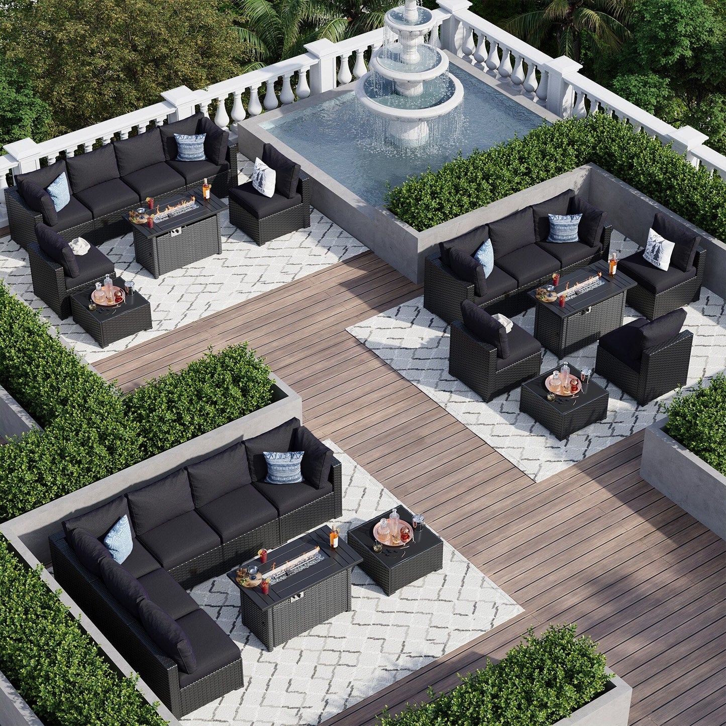 Set di divani componibili in vimini e rattan per patio