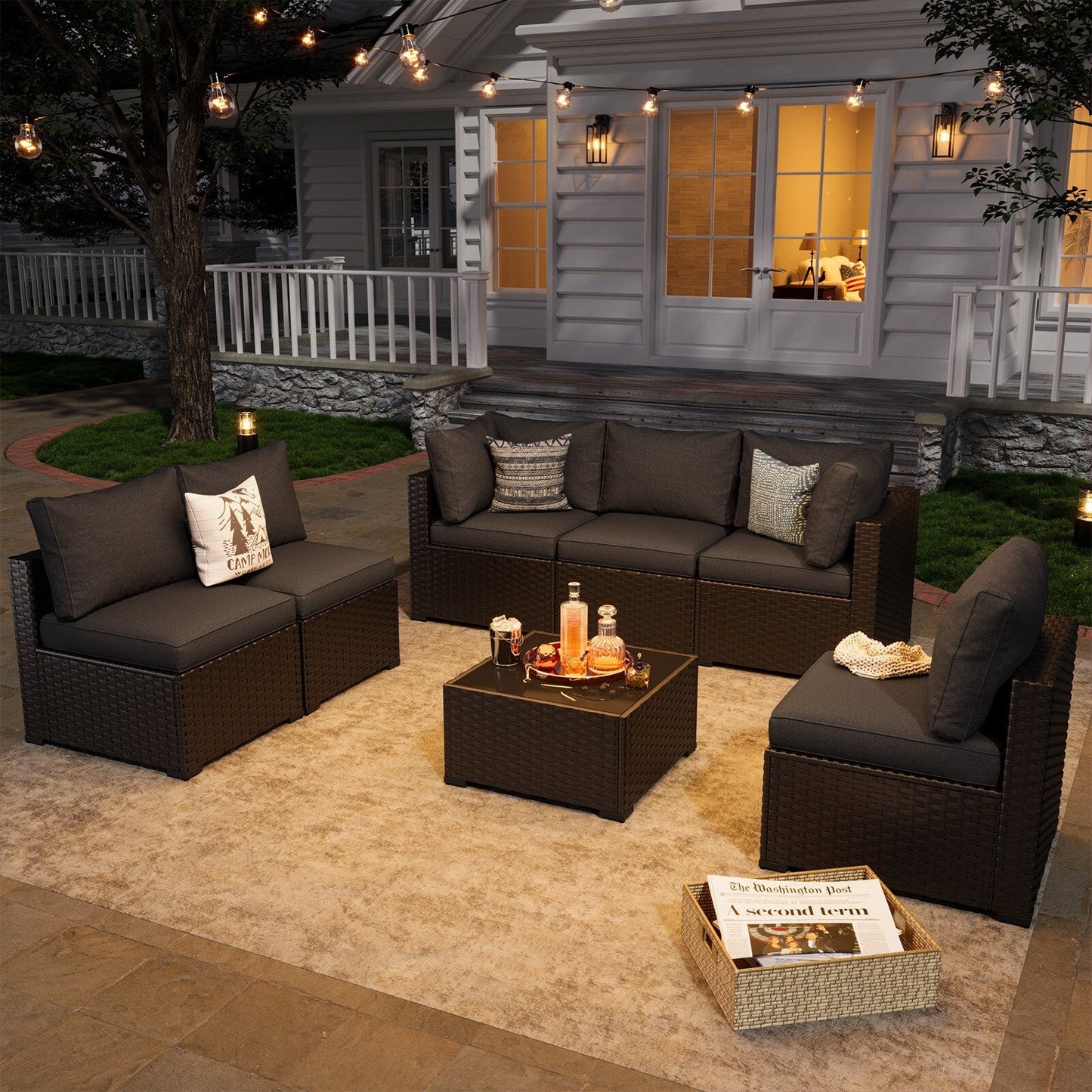 Set di divani componibili in vimini e rattan per patio