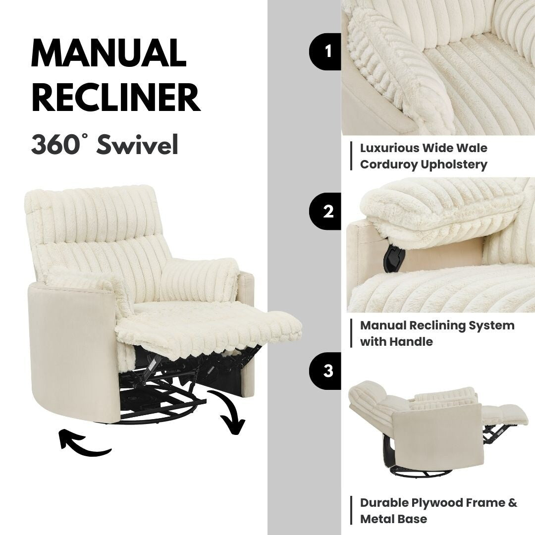 Poltrona reclinabile manuale con rivestimento in velluto a coste Wide Wale
