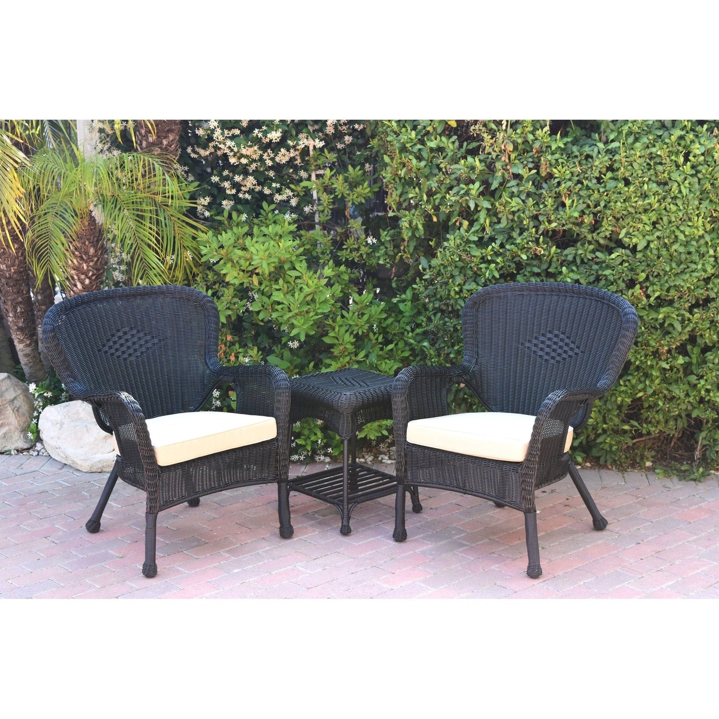 Set di sedie e tavolini in vimini nero Windsor con cuscino per sedia