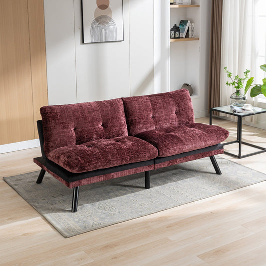 Divano letto futon convertibile in ciniglia rosso vino