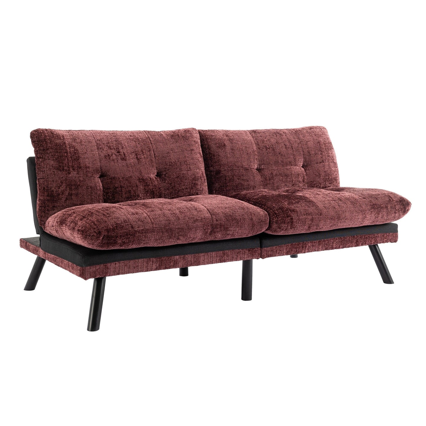 Divano letto futon convertibile in ciniglia rosso vino