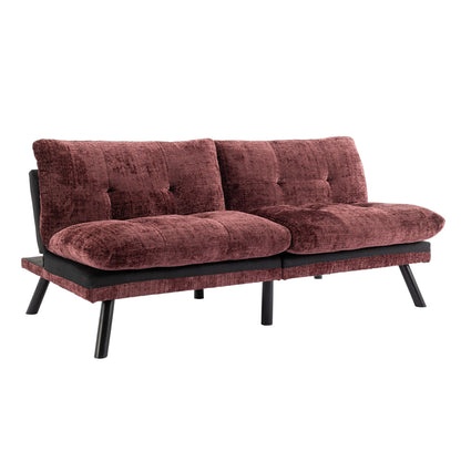 Divano letto futon convertibile in ciniglia rosso vino