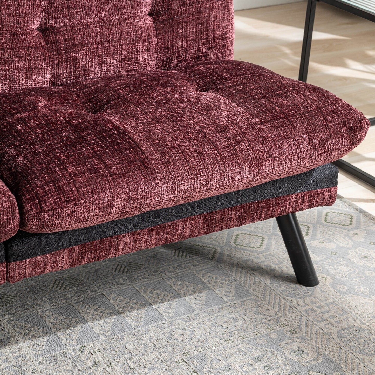Divano letto futon convertibile in ciniglia rosso vino