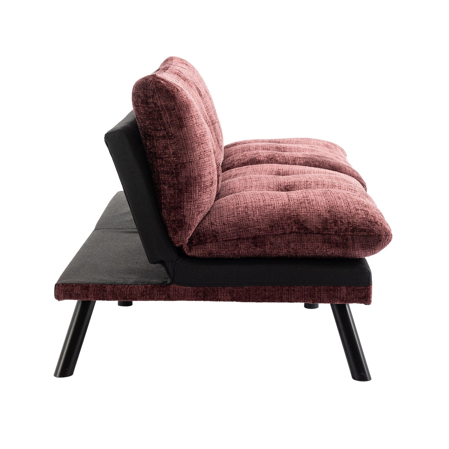 Divano letto futon convertibile in ciniglia rosso vino
