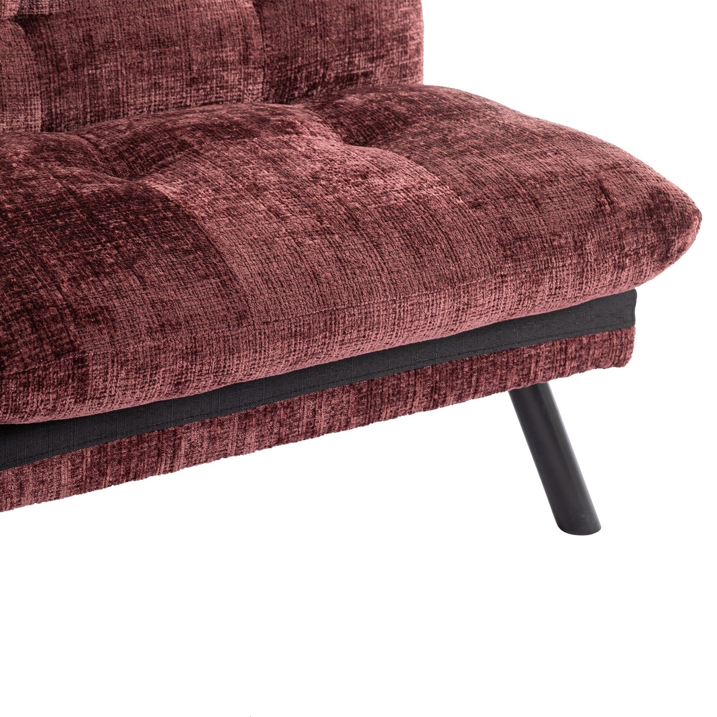 Divano letto futon convertibile in ciniglia rosso vino