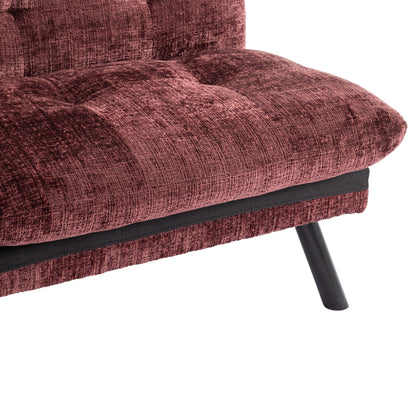 Divano letto futon convertibile in ciniglia rosso vino