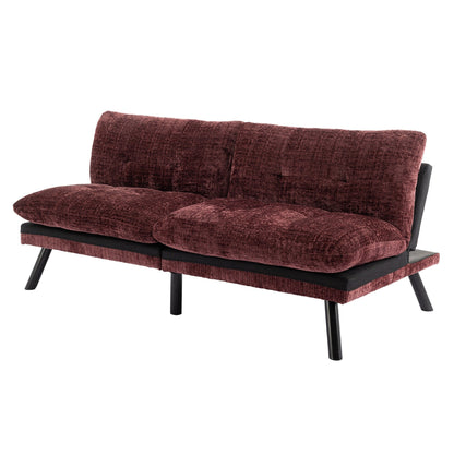 Divano letto futon convertibile in ciniglia rosso vino
