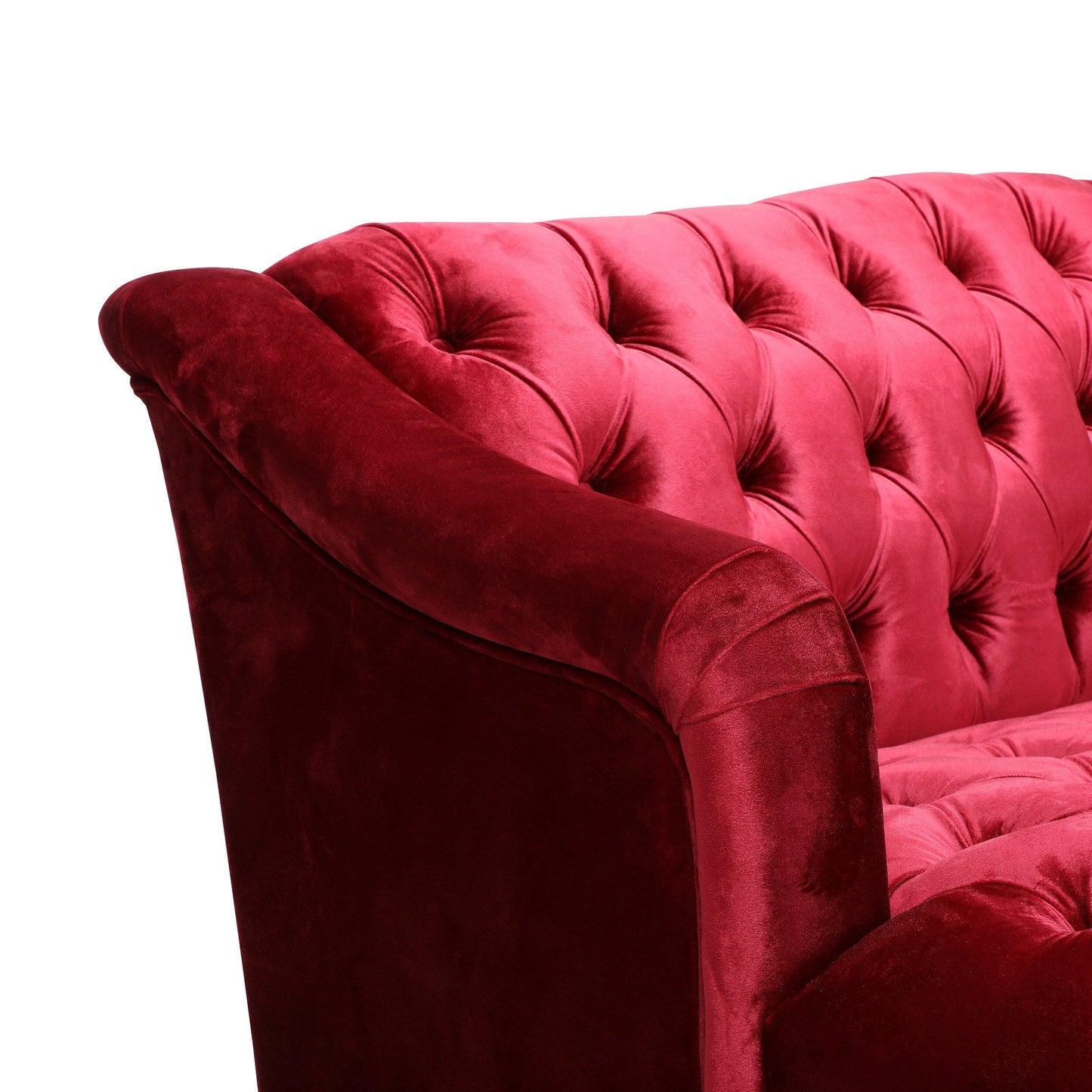 Divano moderno a 3 posti con bottoni trapuntati color rosso vino da 73,25 pollici e gambe in legno di betulla per soggiorno