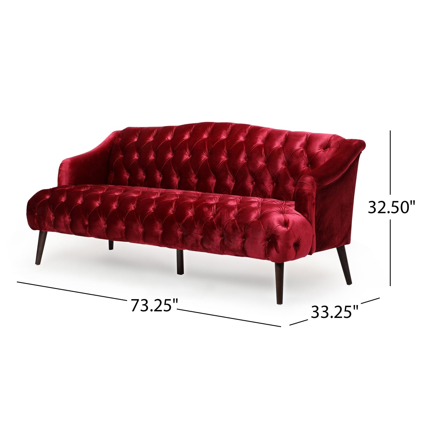 Divano moderno a 3 posti con bottoni trapuntati color rosso vino da 73,25 pollici e gambe in legno di betulla per soggiorno