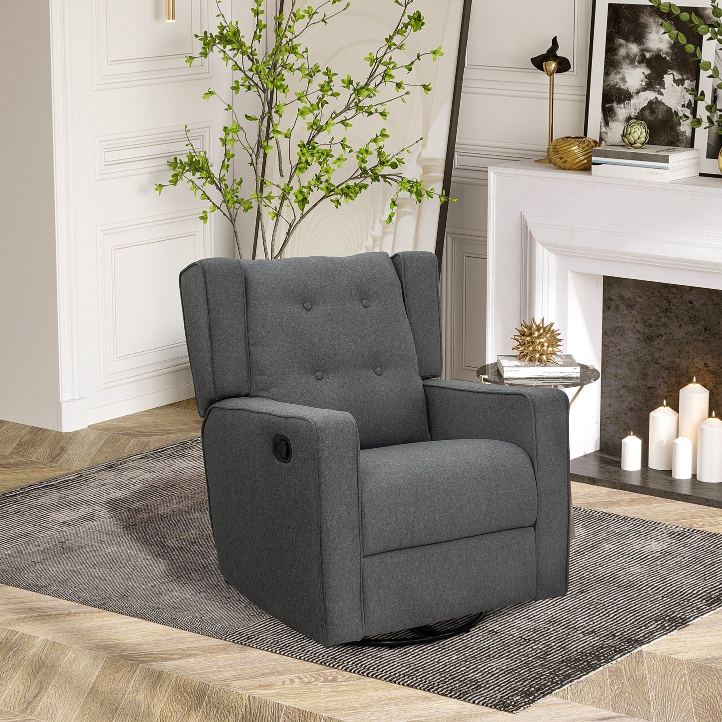 Poltrona reclinabile girevole con schienale ad ala, poltrona da home theater, poltrona imbottita con poggiapiedi retrattile